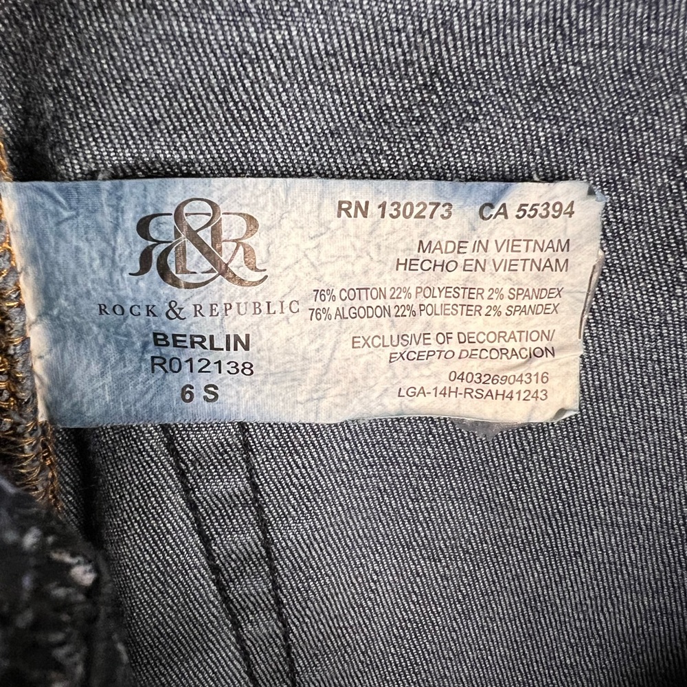 Rock & Republic Berlin Skinny Blue Dark Wash Stretch Denim Jeans Mid Rise SZ 6 - Picture 9 of 9
